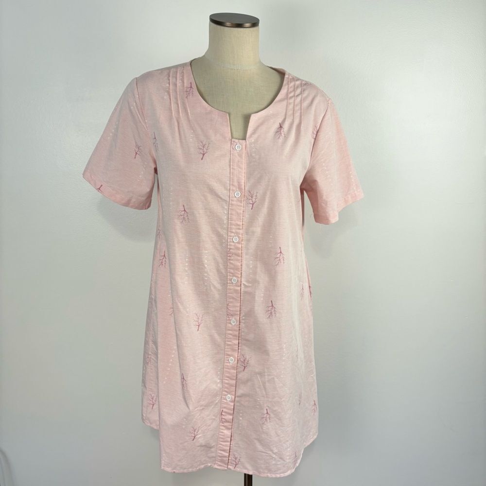 Sunnyme Womens Medium Pink Button-Down Dress Short Sleeve Cotton Blend Casual